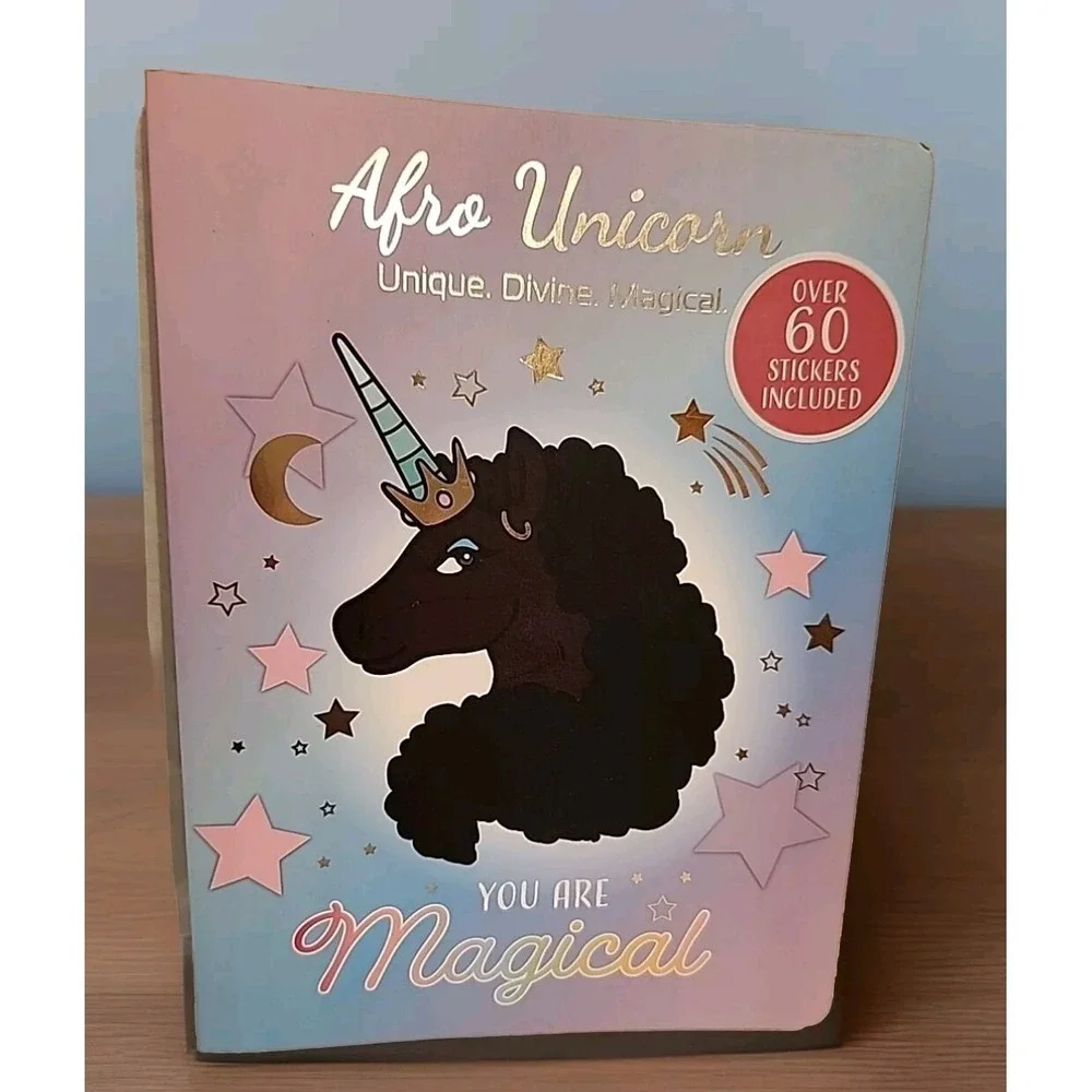 Afro Unicorn You are Unique Lined journal notebook with over 60 stickers
